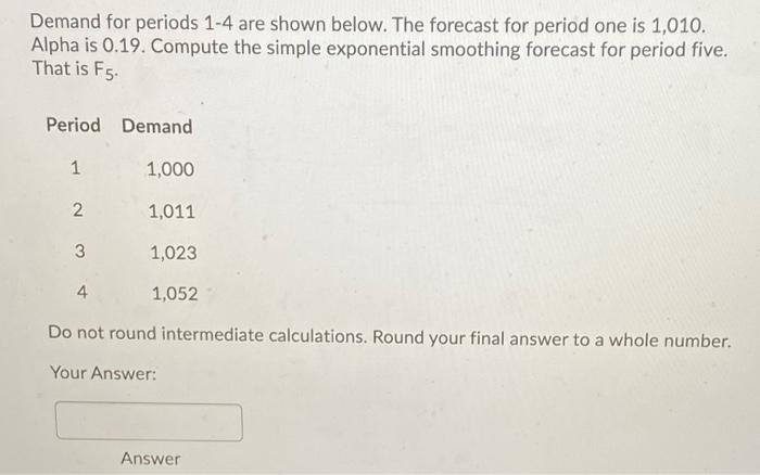Demand for periods 1-4 are shown below. The
