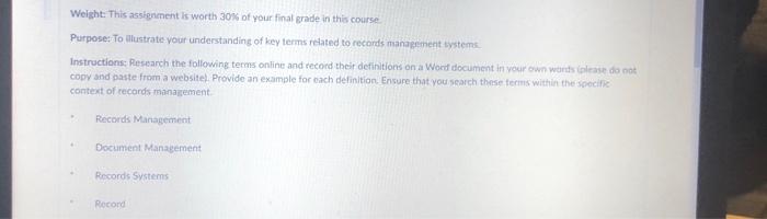 Weight: This assignment is worth 30% of your