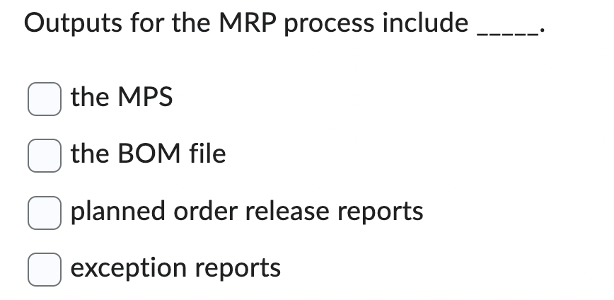 Outputs for the MRP process include the MPS the