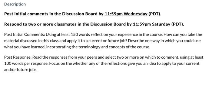 Description Post initial comments in the