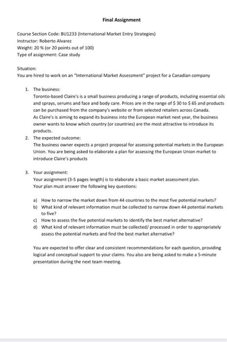 Final Assignment Course Section Code: BU1233