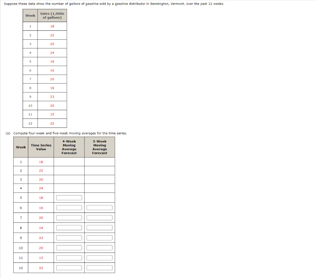a) Compute four-week and five-week moving