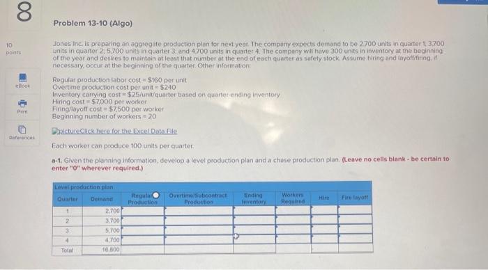 00 Problem 13-10 (Algo) 10 DO look Jones inc. is