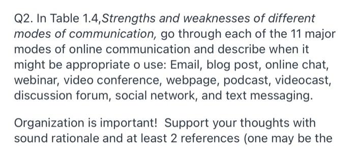 answer question 2 use table 1.4 Q2. In Table 1.4,