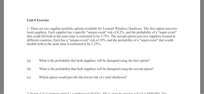 Unit 8 Exercise 1. There are two supplier