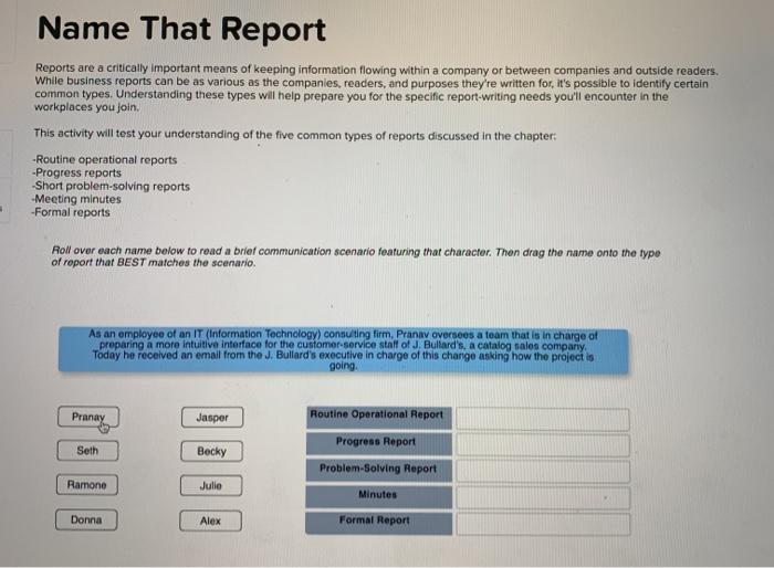 Name That Report Reports are a critically