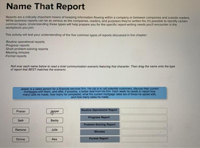 Name That Report Reports are a critically