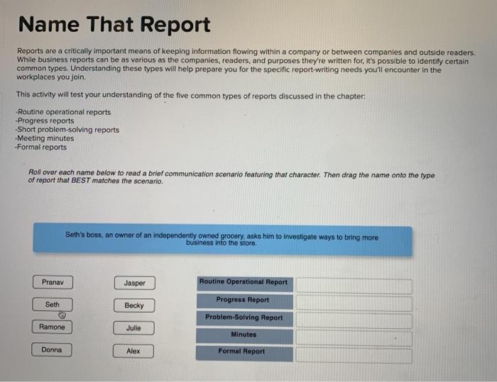 Name That Report Reports are a critically