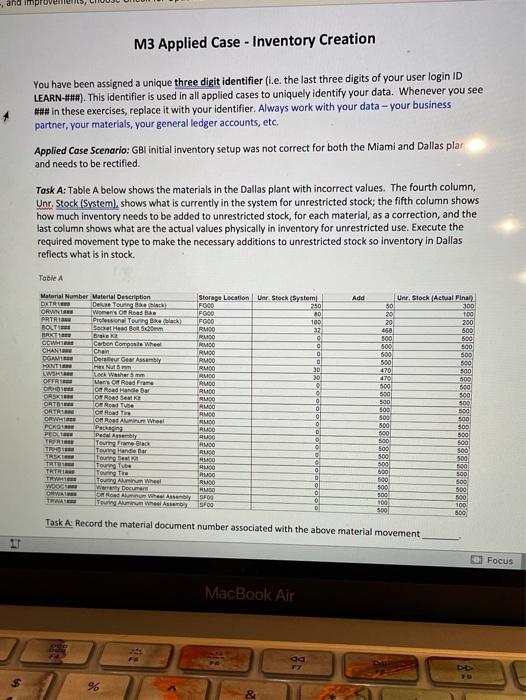 and improve M3 Applied Case - Inventory Creation