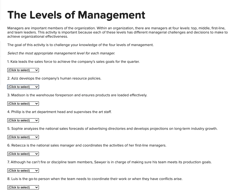 management question 1-8 either they are (top