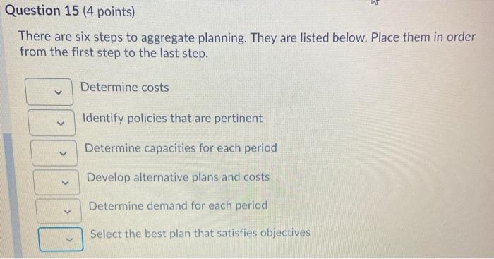 Question 15 (4 points) There are six steps to