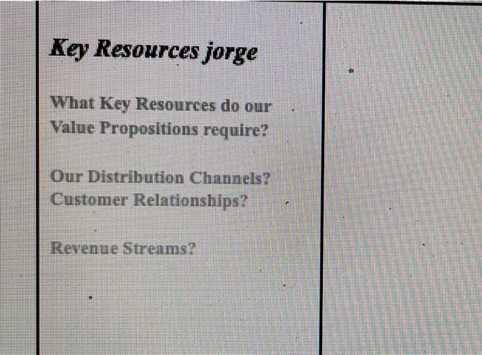 Key Resources jorge What Key Resources do our