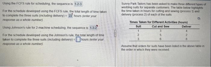 Using the FCFS rule for scheduling, the sequence
