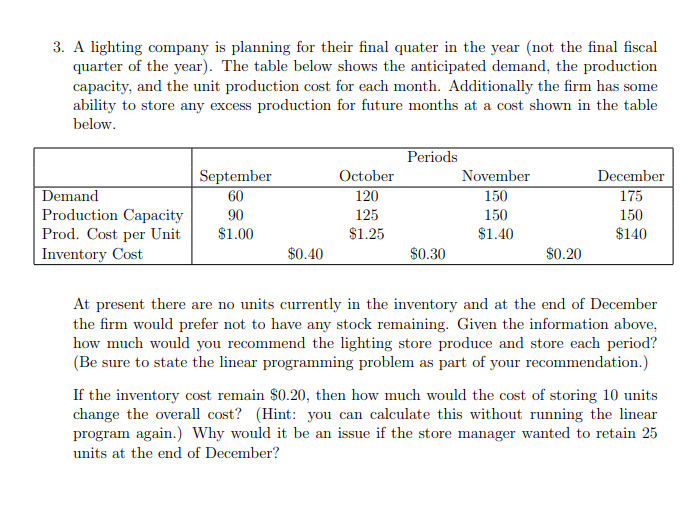 3. A lighting company is planning for their final