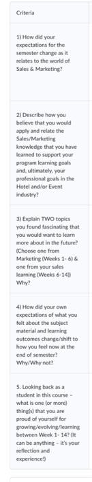 5. Looking back as a student in this cocurse what