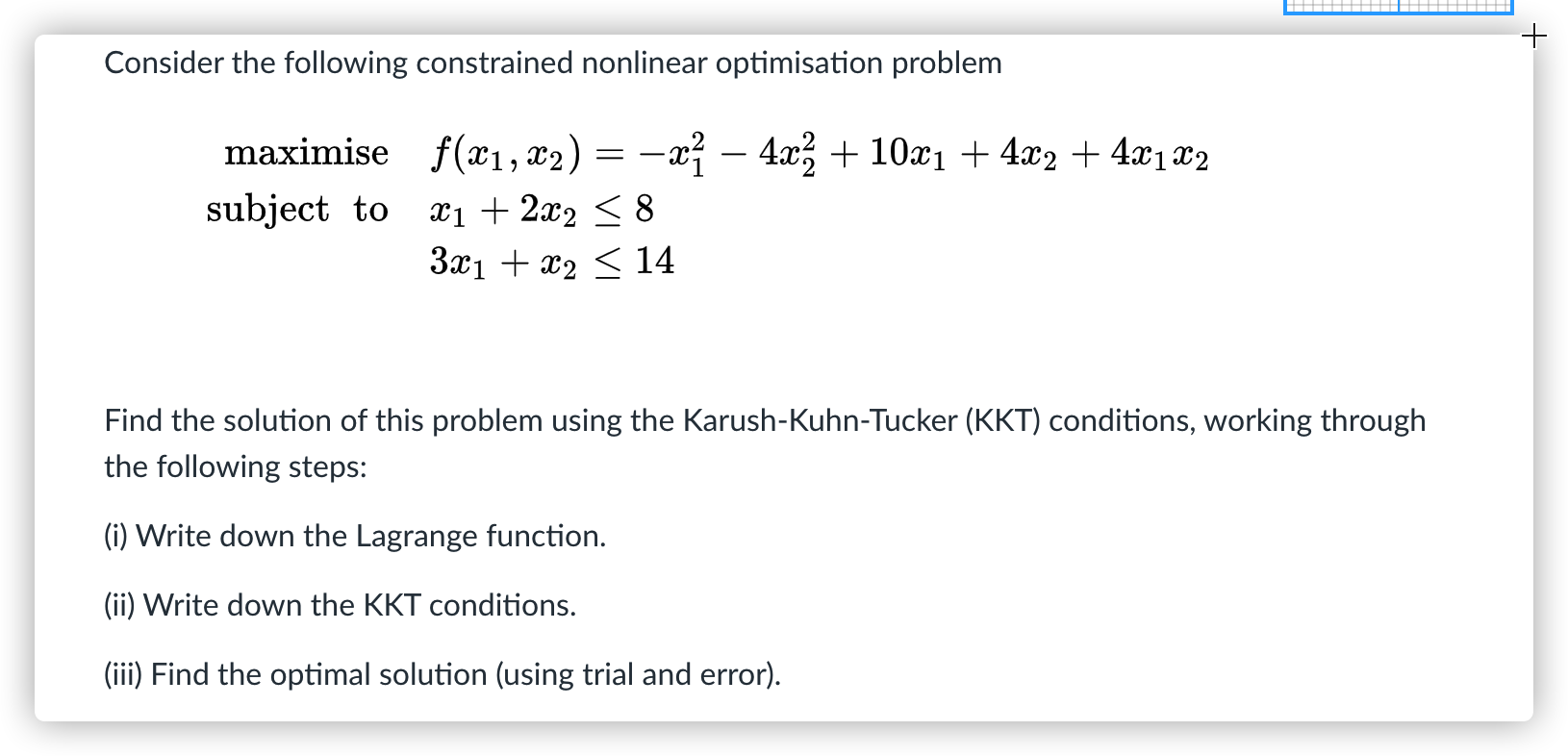 Consider the following constrained nonlinear