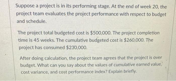 Suppose a project is in its performing stage. At