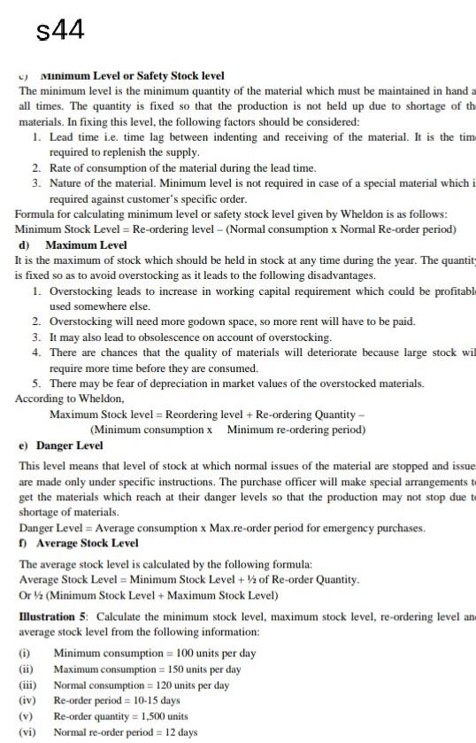 do next question S44 Minimum Level or Safety