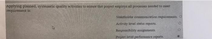 Applying planned, systematic quality activities