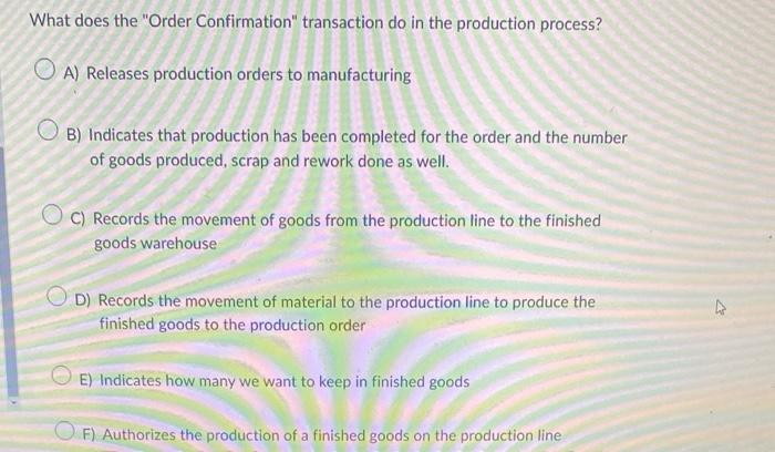 What does the "Order Confirmation" transaction do