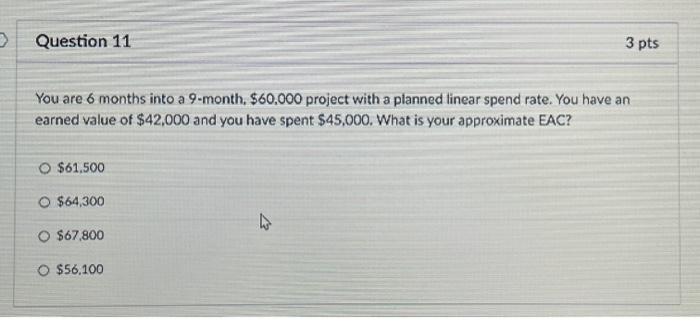 You are 6 months into a 9-month, $60.000 project