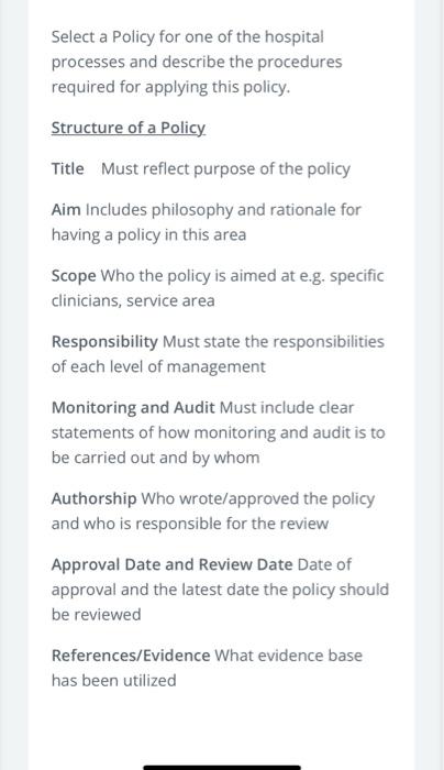 Select a Policy for one of the hospital processes