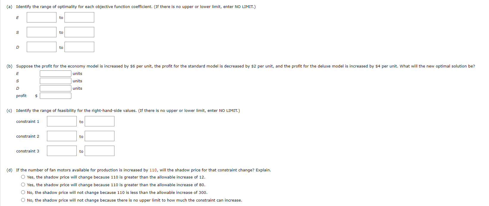 profit? The linear programming model for the