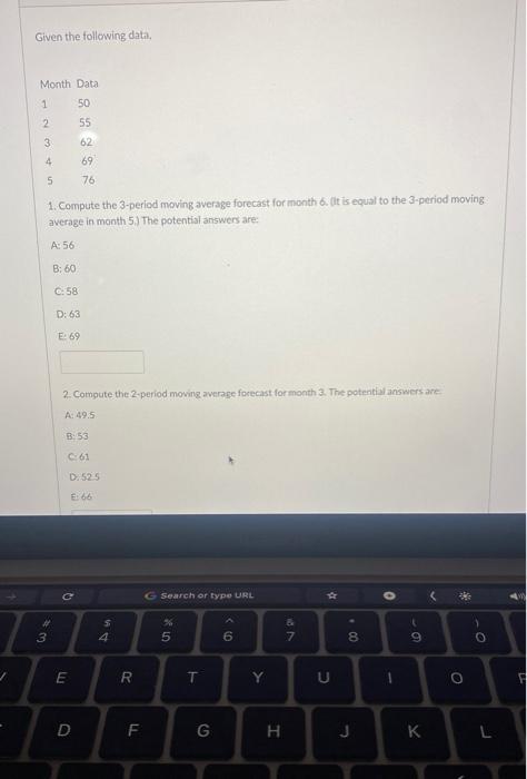 Given the following data, Month Data 1 50 2 55 3