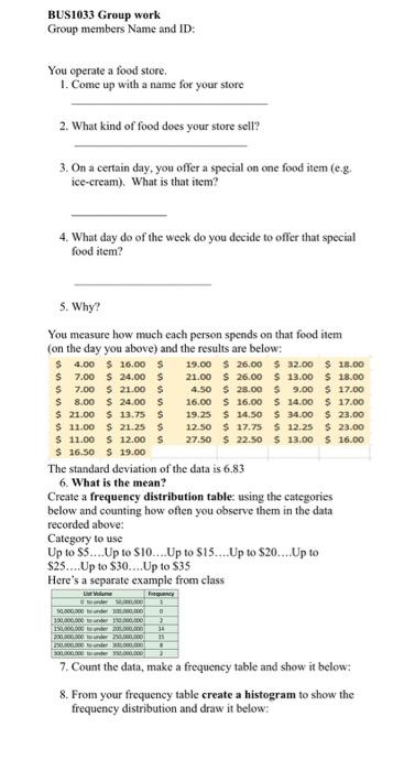 BUS1033 Group work Group members Name and ID: You