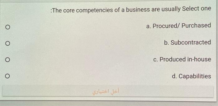 The core competencies of a business are usually