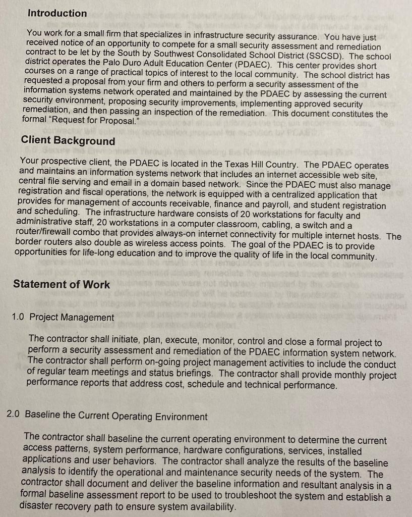 Formal Request for Proposal (RFP) Palo Duro Adult