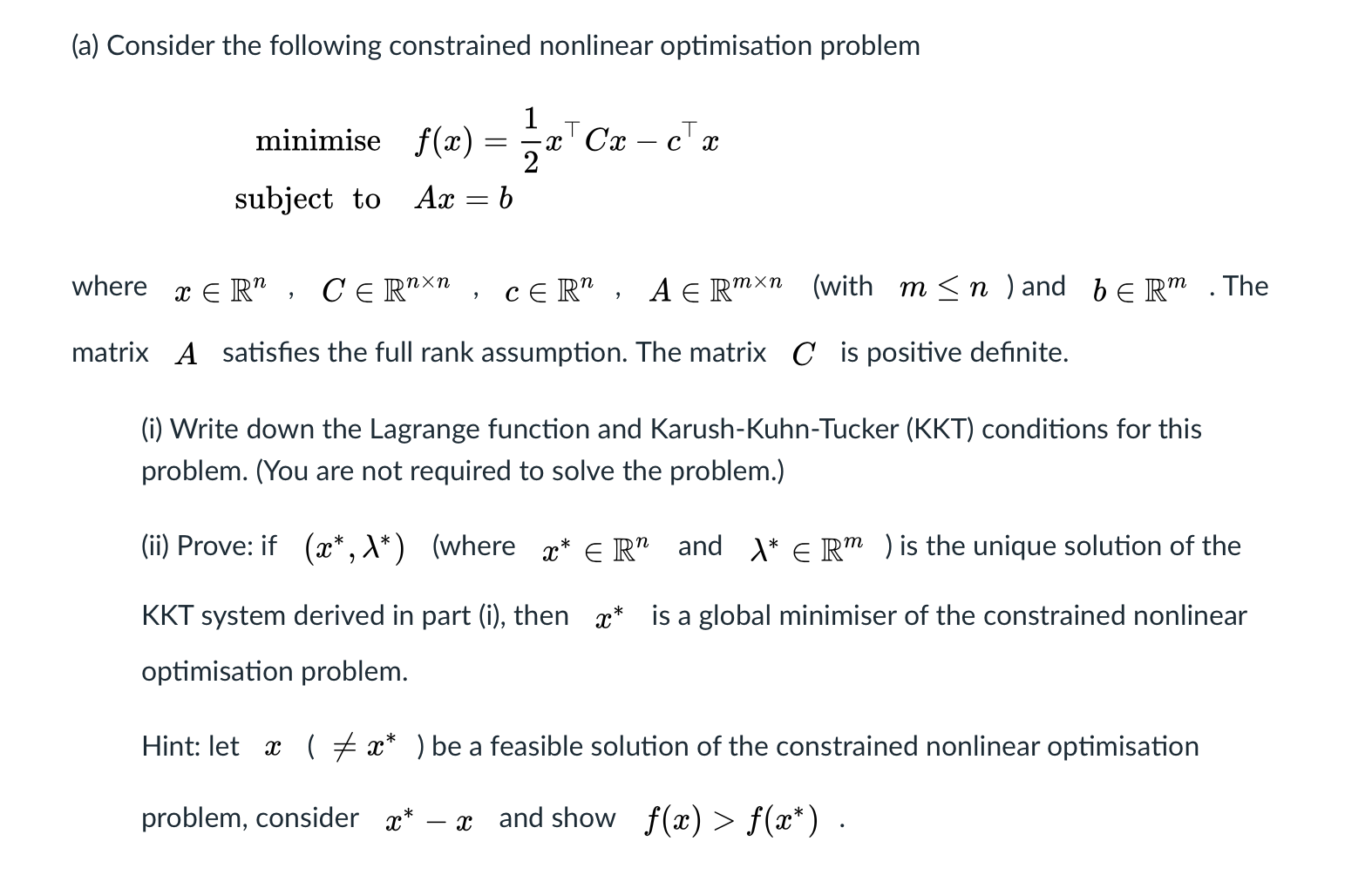 (a) Consider the following constrained nonlinear