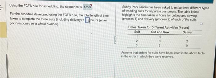 using the FCFS rule for scheduling, the sequence