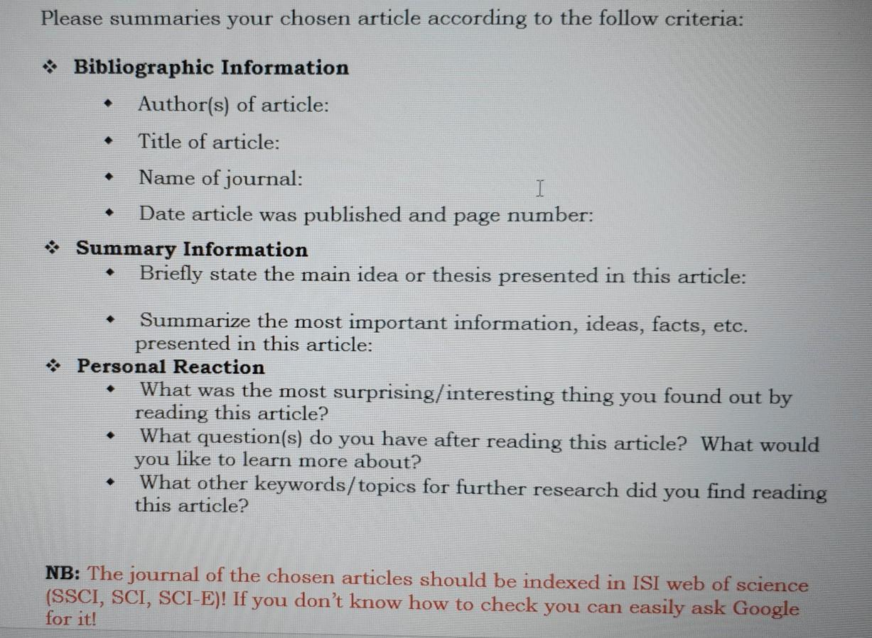 below is the format on how to summarise the