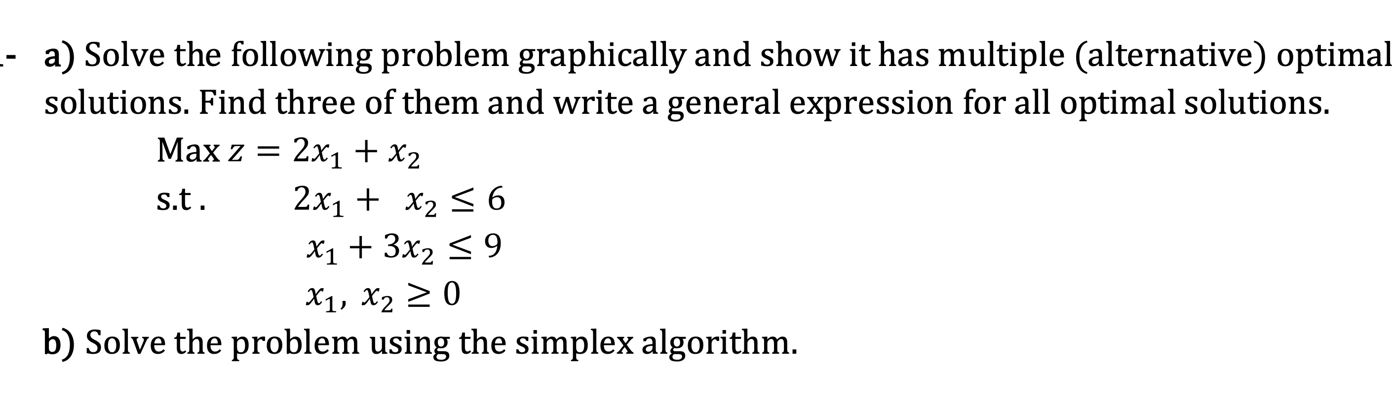 a) Solve the following problem graphically and