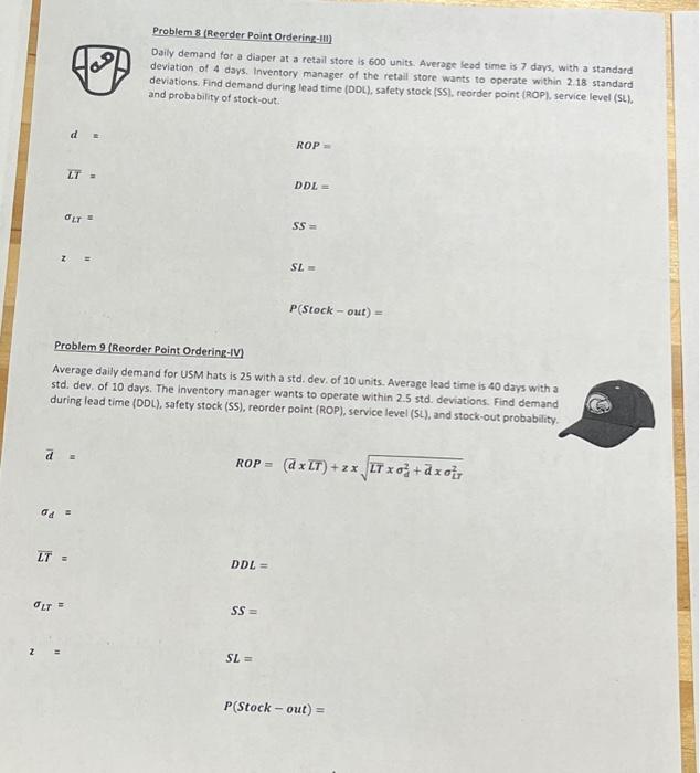 Problem 6 (Reorder Point Ordering-1) Annual