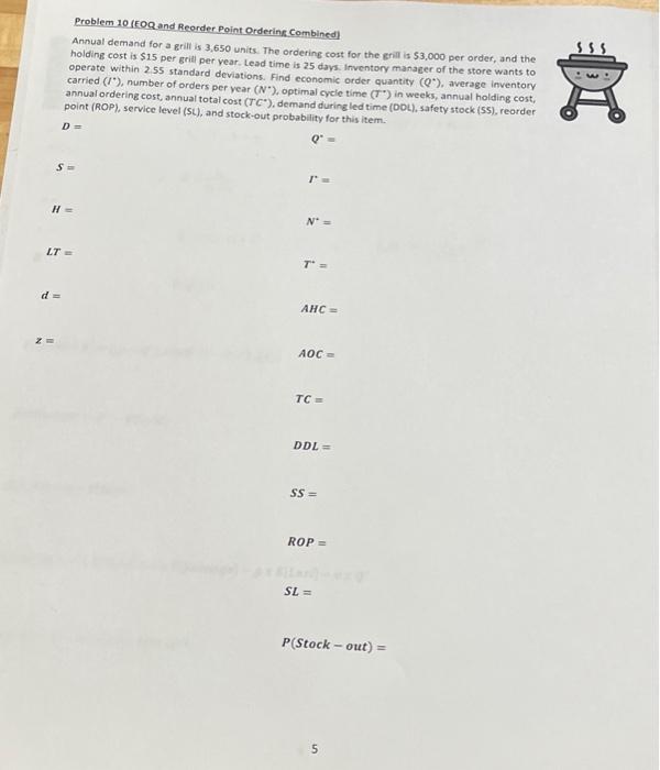 Problem 6 (Reorder Point Ordering-1) Annual