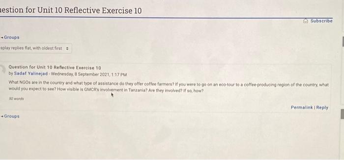 aestion for Unit 10 Reflective Exercise 10