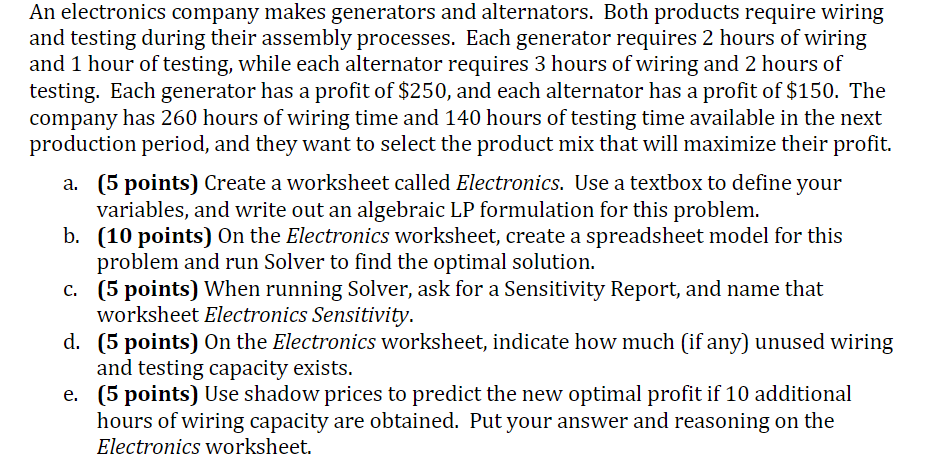 An electronics company makes generators and
