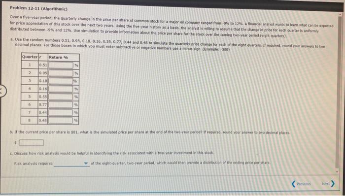 Problem 12-11 (Algorithmic) Over a five-year