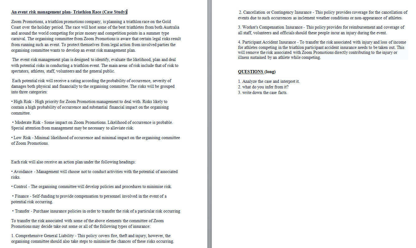 An event risk management plan- Triathion Race