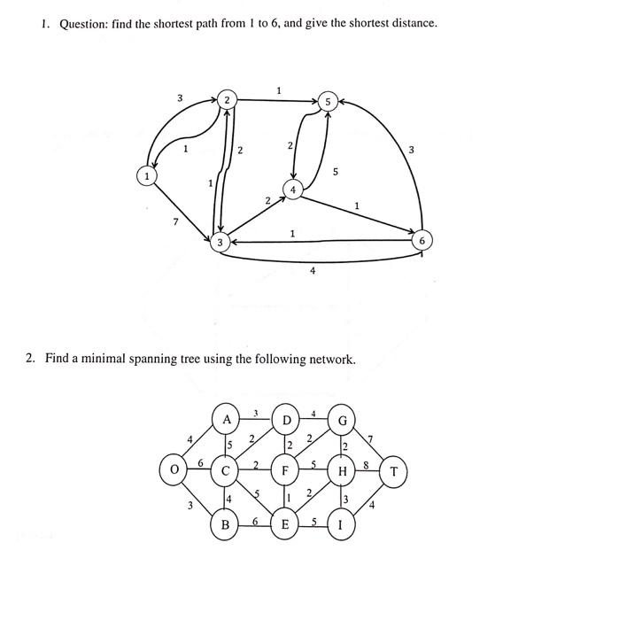 1. Question: find the shortest path from 1 to 6 ,