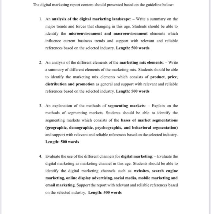 Marketing Report (50%) Question: Following a