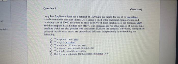 Long last Appliance Store has a demand of 1200