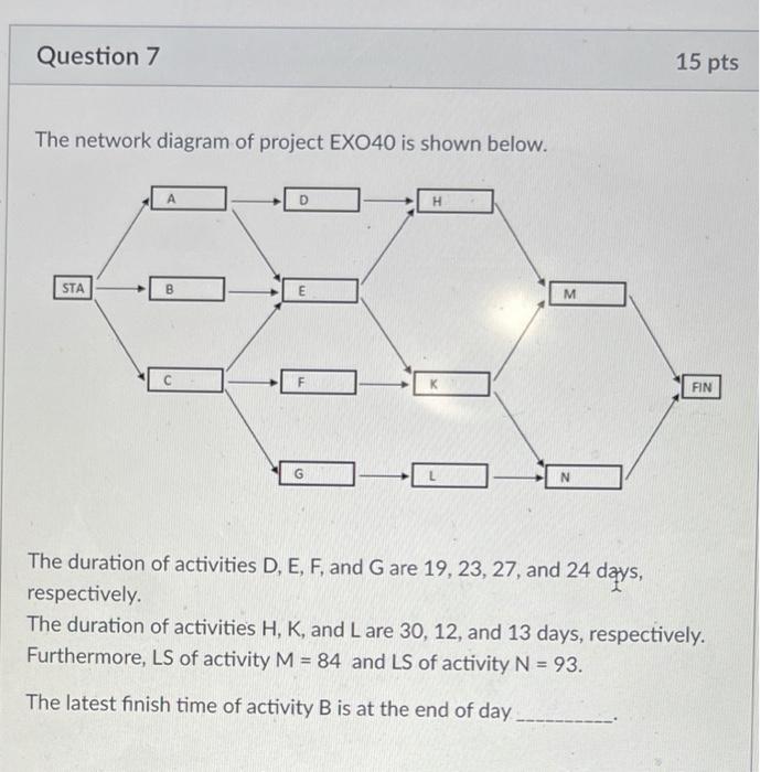 The duration of activities D, E, F, and G are 19,
