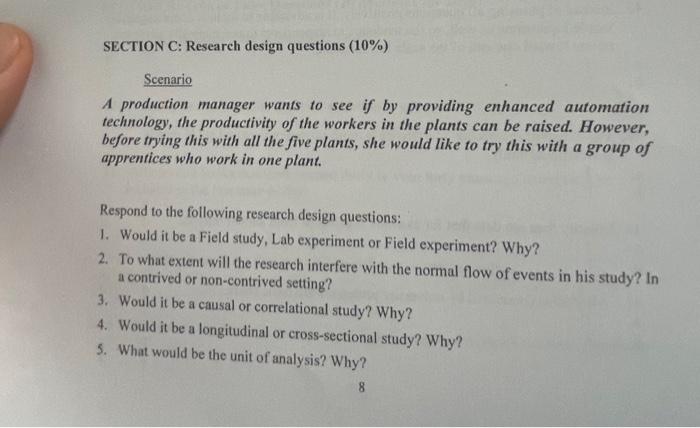 SECTION C: Research design questions (10%)
