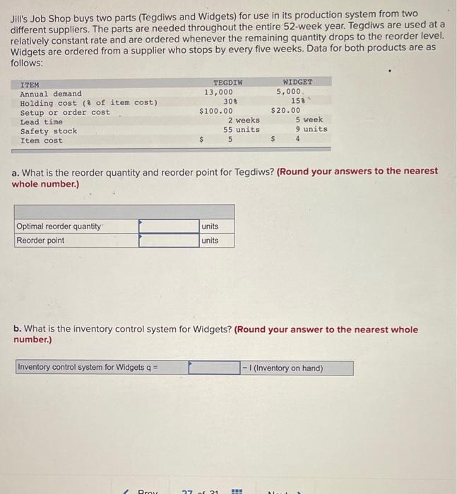 Jill's Job Shop buys two parts (Tegdiws and
