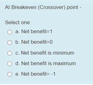 At Breakeven (Crossover) point - Select one: a.