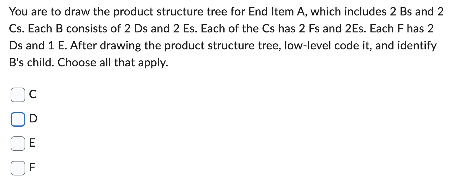 You are to draw the product structure tree for