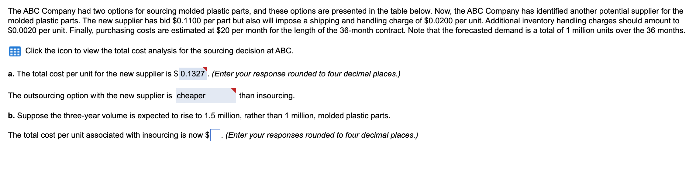 Click the icon to view the total cost analysis